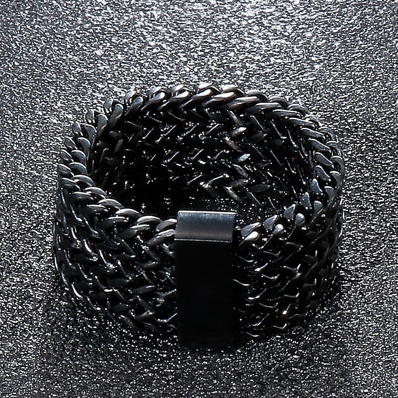 Woven Chain Mail Triple Strand Statement Ring