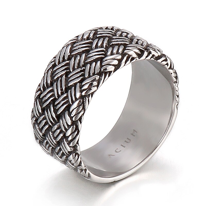 Woven Steel Signature Statement Ring