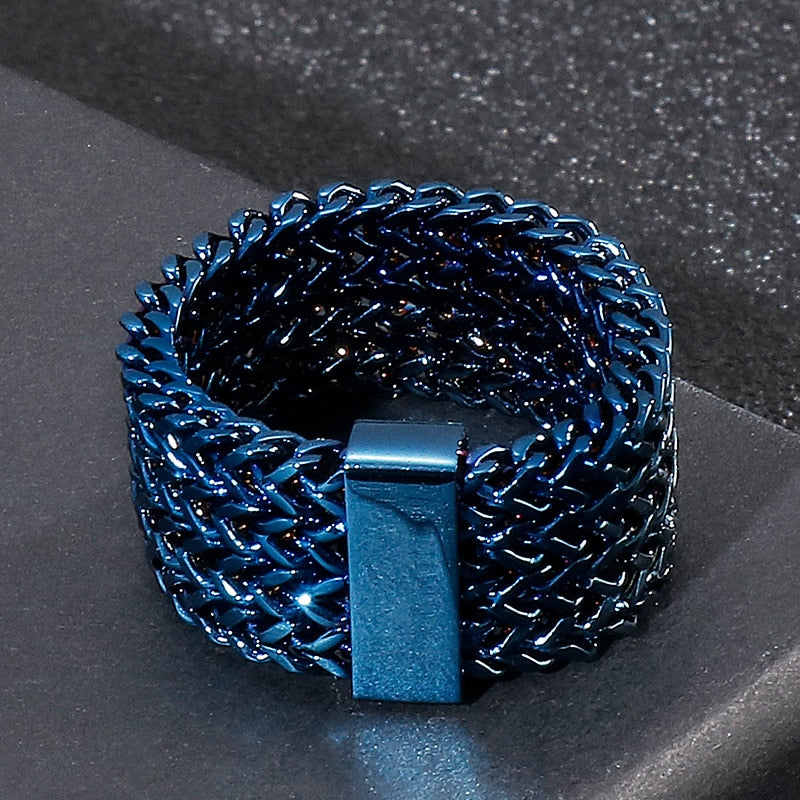 Woven Chain Mail Triple Strand Statement Ring