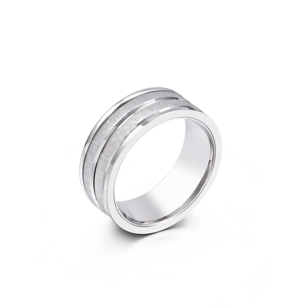 High Polish Groove Contrast Statement Ring