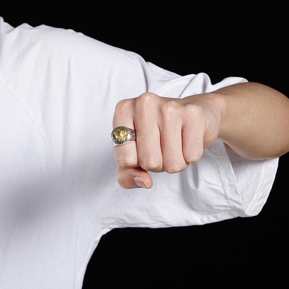 Silver and Gold Rune Skull Signet Ring