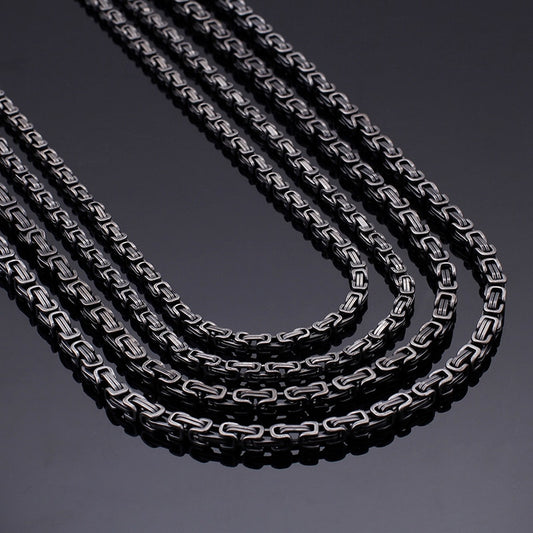 Black Titanium Steel Thinset Byzantium Chain Necklace