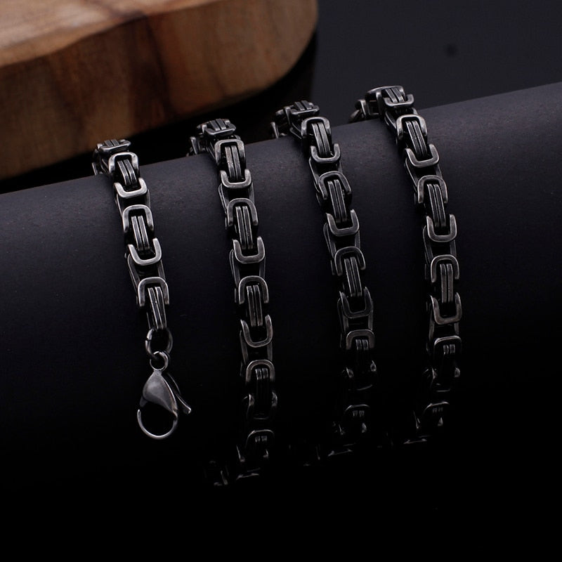 Black Titanium Steel Thinset Byzantium Chain Necklace