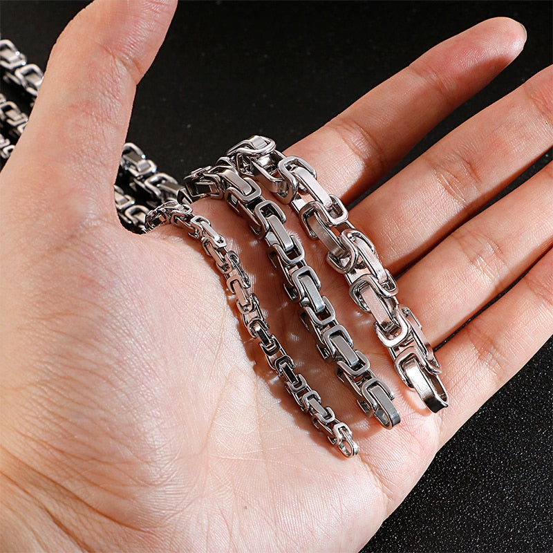 Bright Steel Box Chain Byzantine Chain Necklace