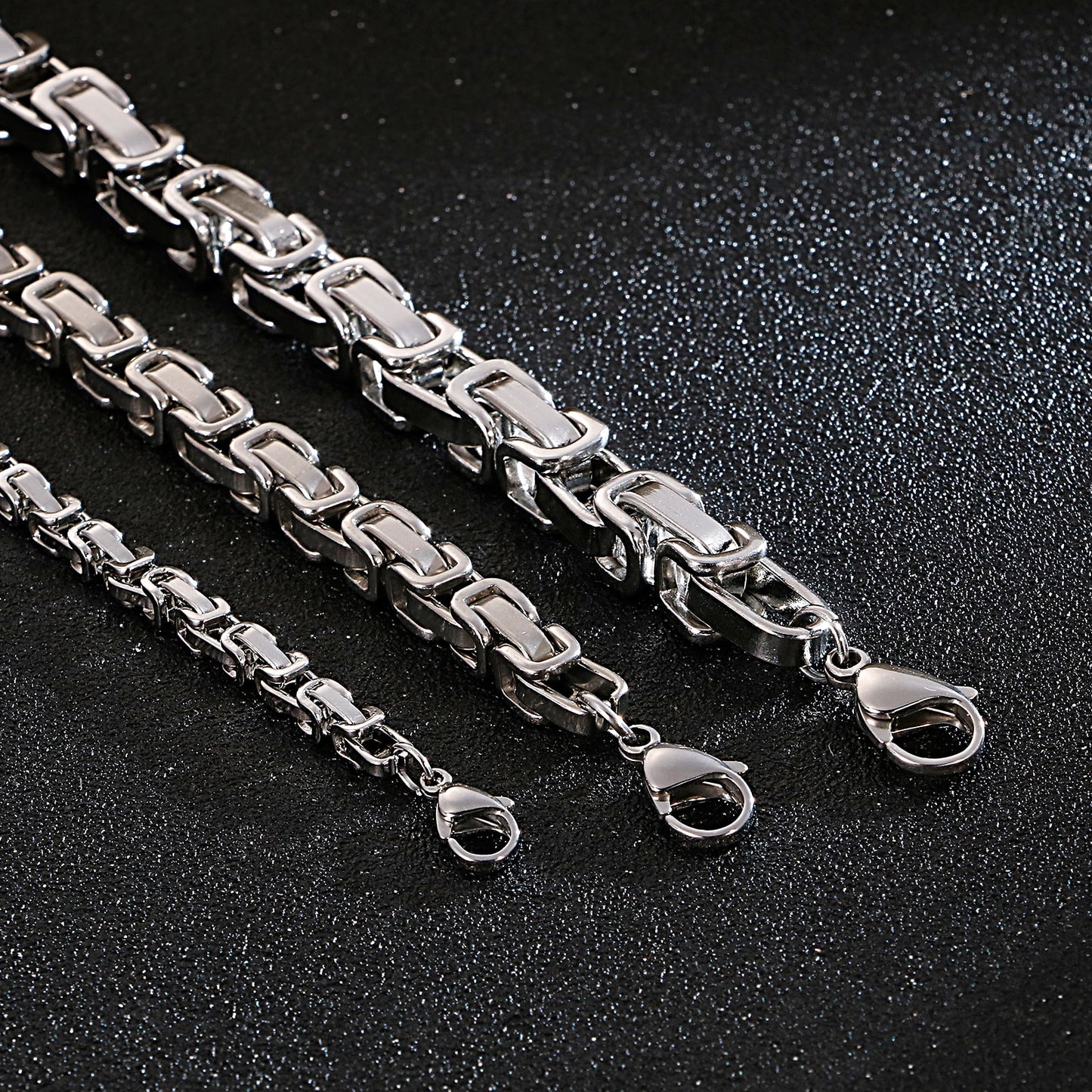 Bright Steel Box Chain Byzantine Chain Necklace