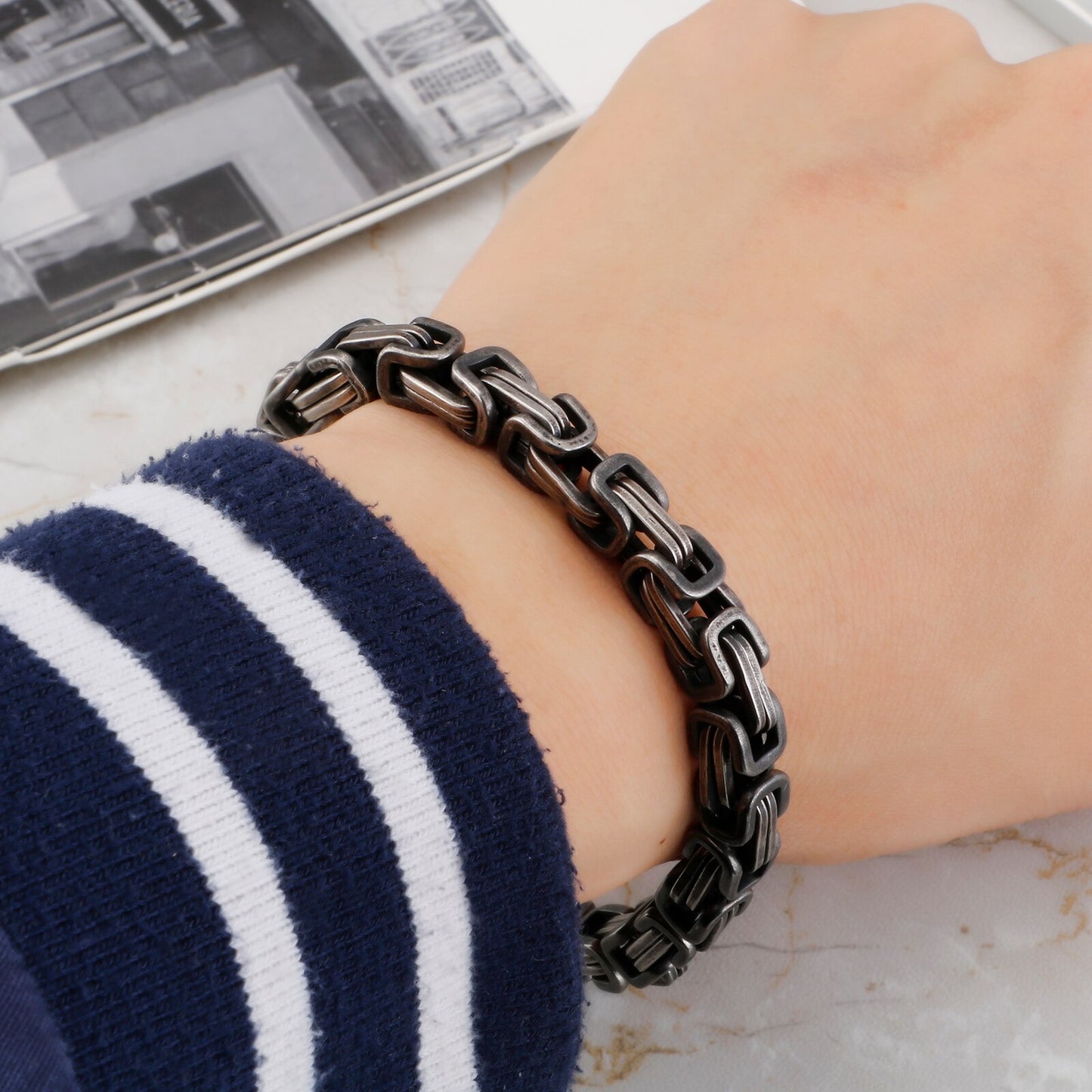 Gunmetal Modern Byzantine Chain Bracelet