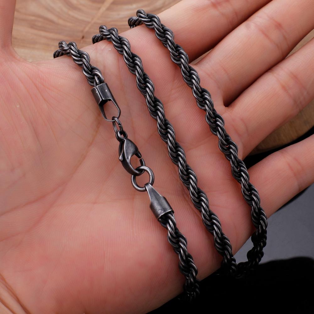 Black Steel Rope Chain Layering Necklace