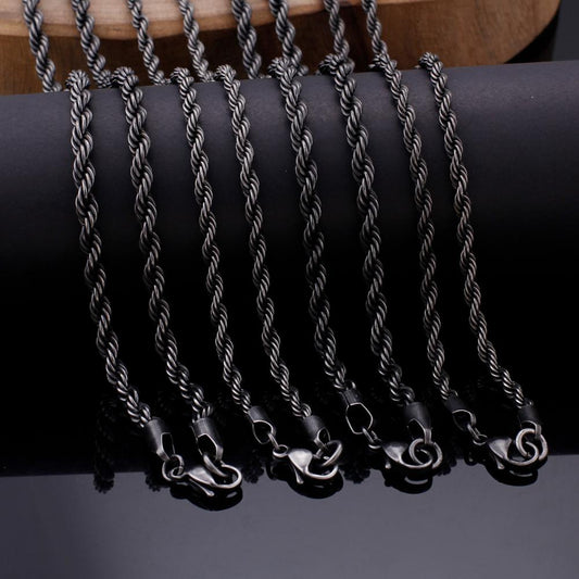 Black Steel Rope Chain Layering Necklace
