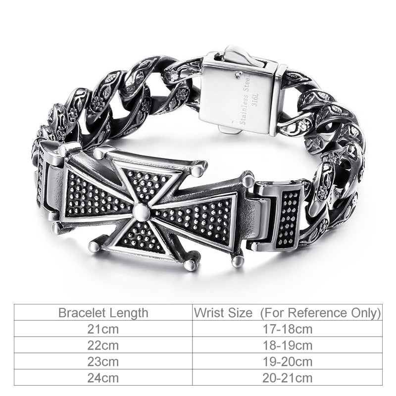 Maltese Cross Engraved Cuban Chain Bracelet