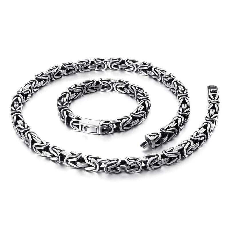 Heavy Toggle Clasp Modern Byzantine Chain Necklace and Bracelet Set