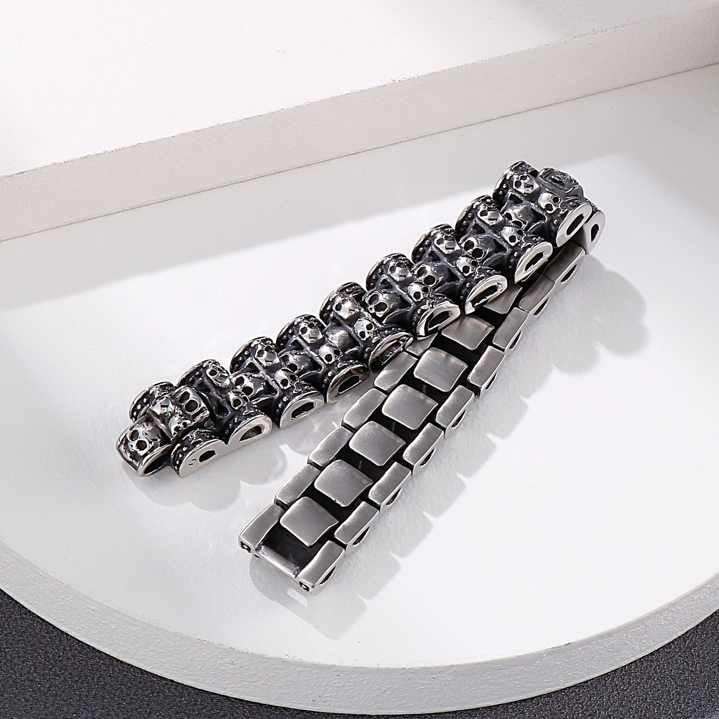 Heavy Metal Skull-Paved Ultra-Smooth Steel Bracelet