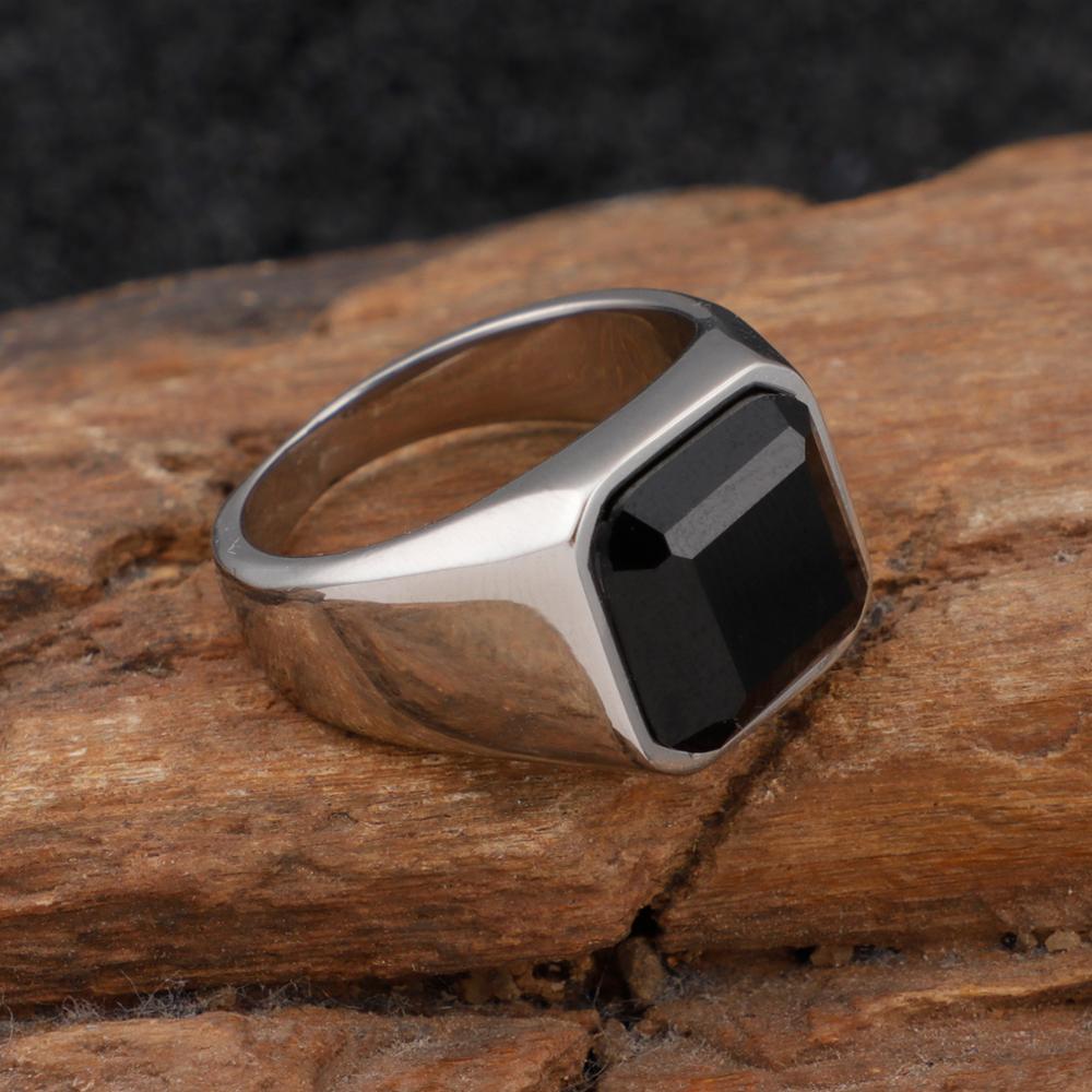 Black Gemstone Steel Signet Ring