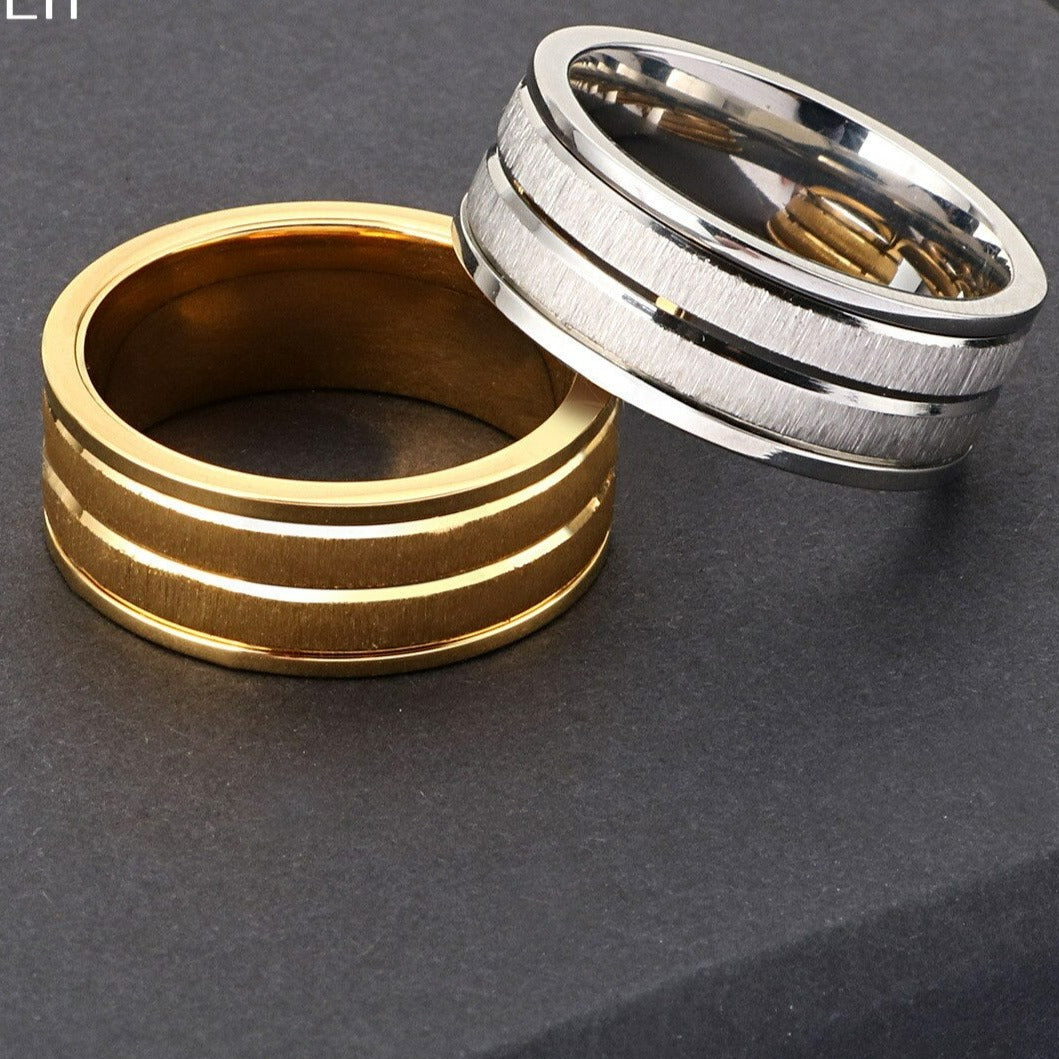 High Polish Groove Contrast Statement Ring