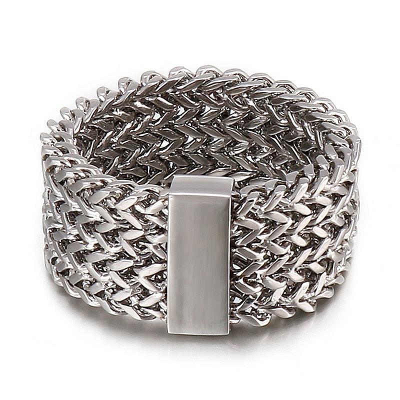 Woven Chain Mail Triple Strand Statement Ring