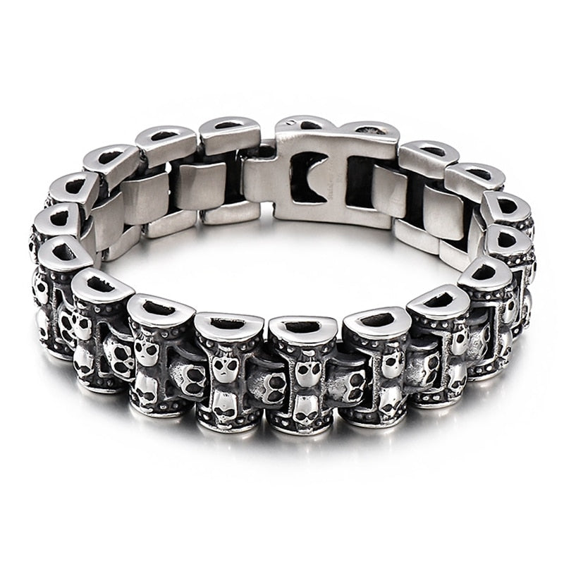 Heavy Metal Skull-Paved Ultra-Smooth Steel Bracelet