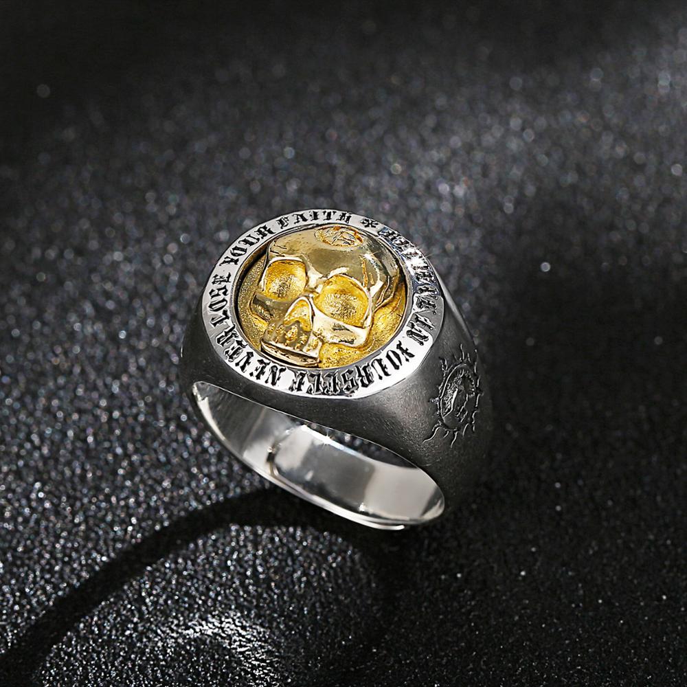 Silver and Gold Rune Skull Signet Ring