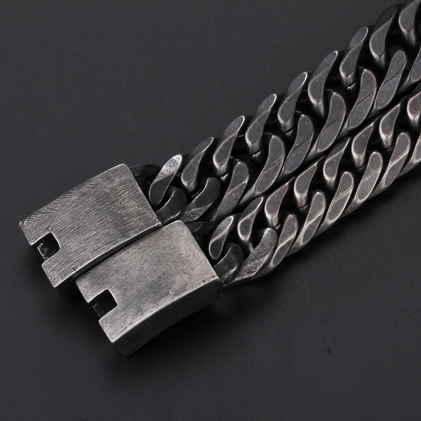 Black Steel Tab Closure Cuban Chain Bracelet