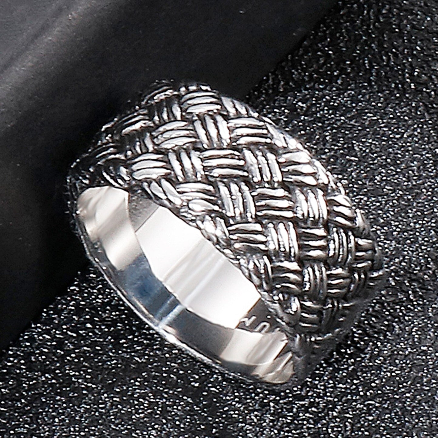 Woven Steel Signature Statement Ring