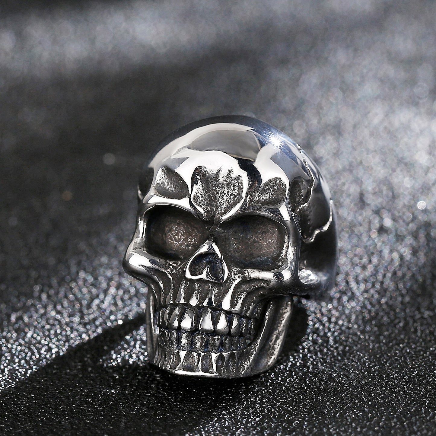 Cracked Skull Steel Signet Ring