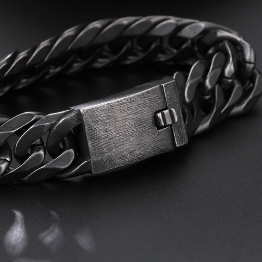 Black Steel Tab Closure Cuban Chain Bracelet