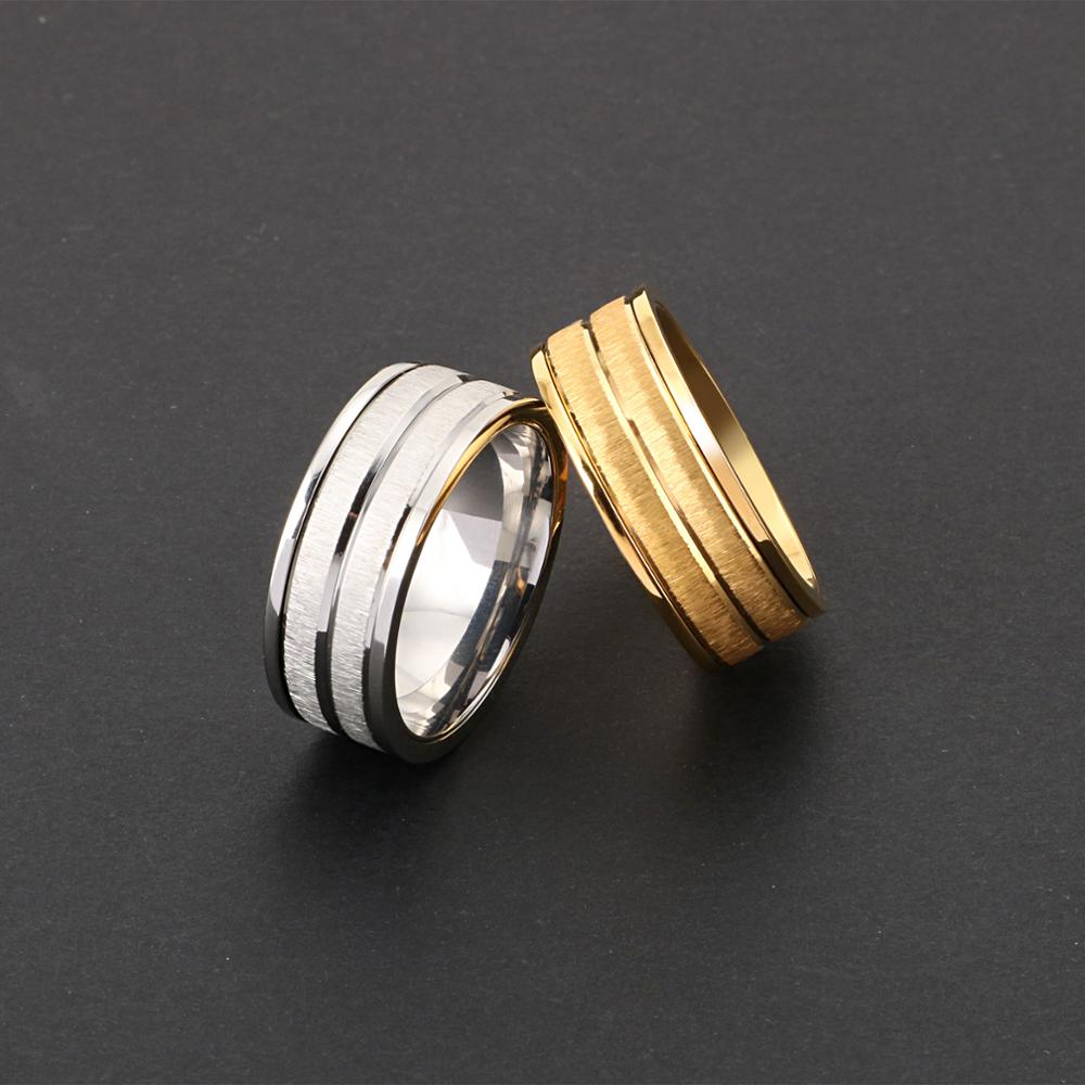 High Polish Groove Contrast Statement Ring