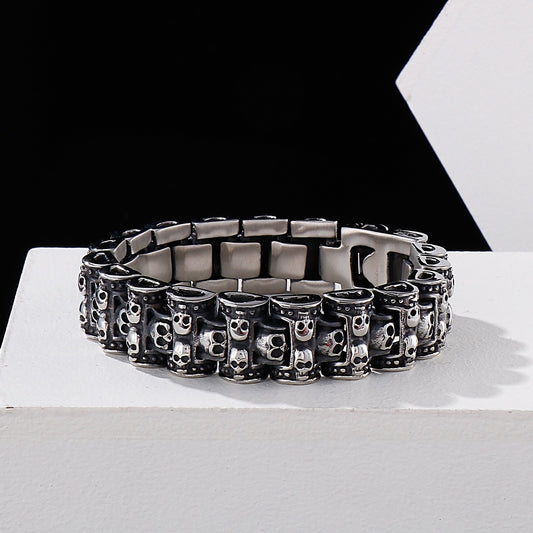 Heavy Metal Skull-Paved Ultra-Smooth Steel Bracelet