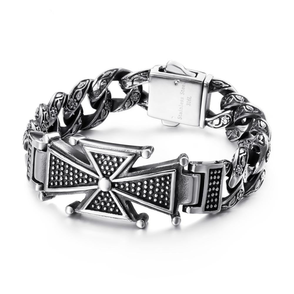 Maltese Cross Engraved Cuban Chain Bracelet