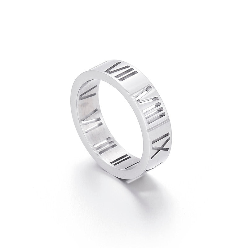 Thinset Titanium Steel Roman Numeral Ring