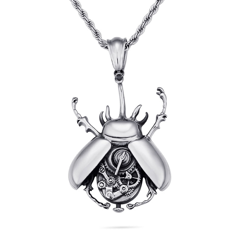 Clockwork Beetle Steampunk Pendant Necklace