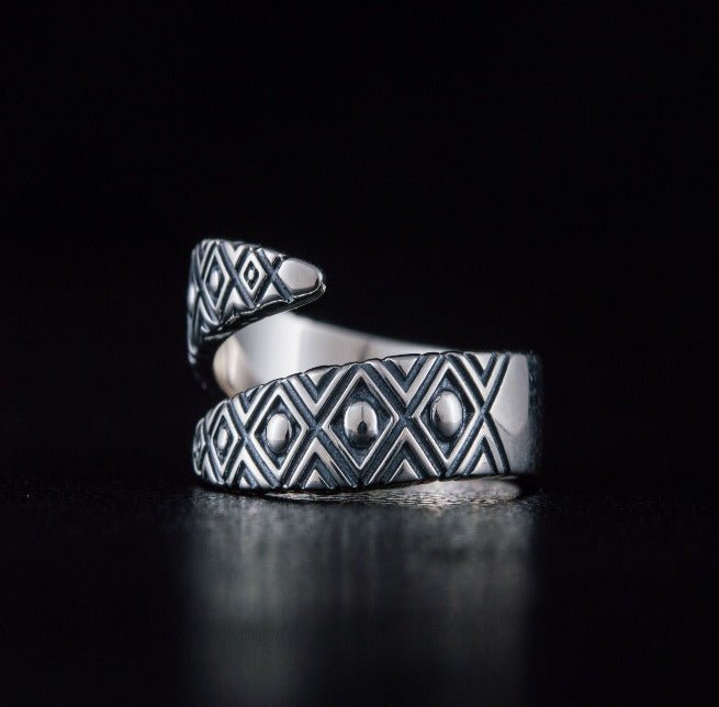 Snake Style Ring with Geometry Ornament Sterling Silver Jewelry