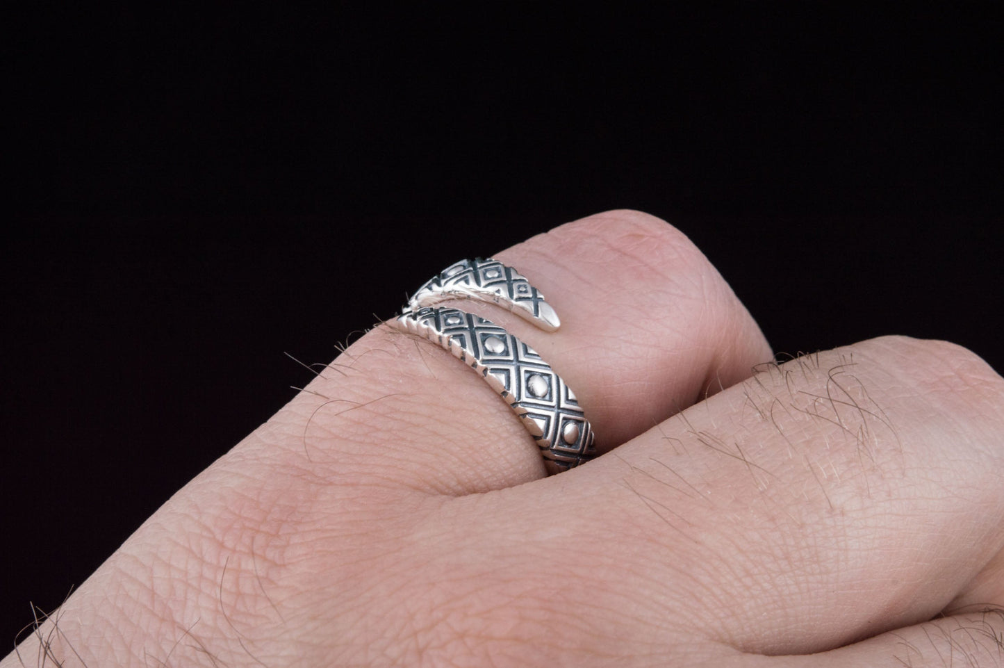 Snake Style Ring with Geometry Ornament Sterling Silver Jewelry