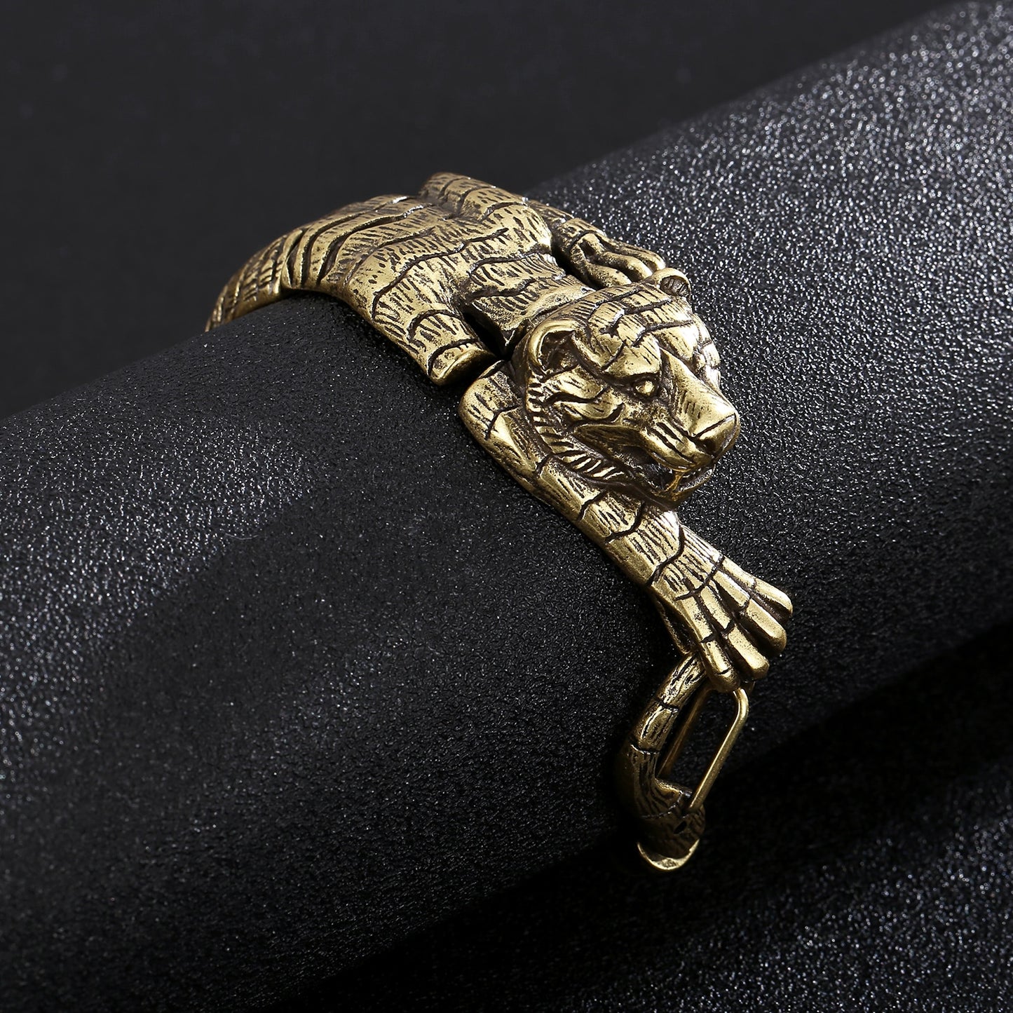 Antiqued Gold Segmented Tiger Totem Bracelet