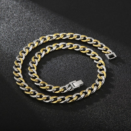 Gold and Silver Figaro Chain Tab Closure Necklace